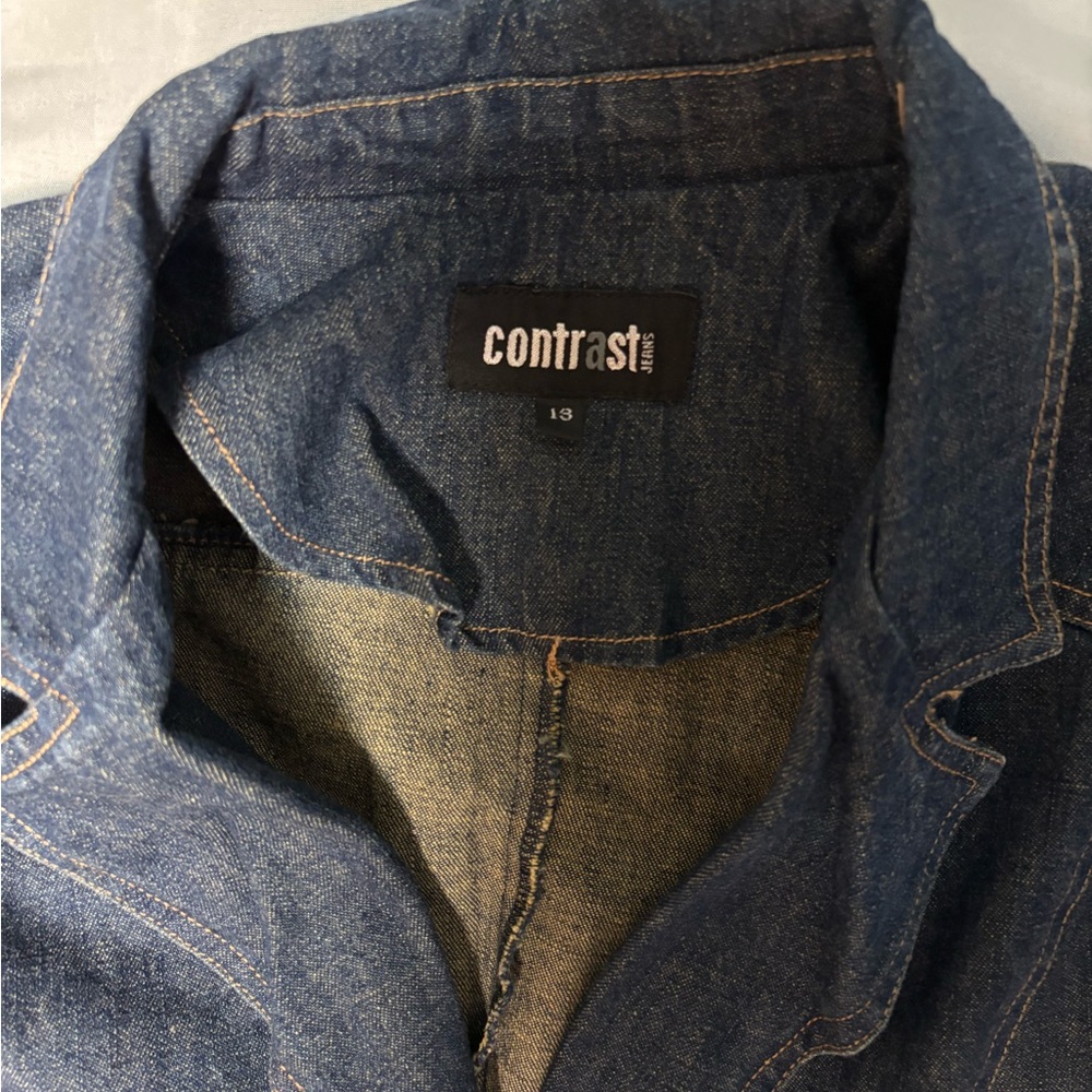 Denim Button-Front Long Jacket - Picture 3 of 4